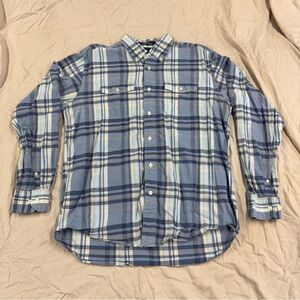 Tommy Hilfiger Men’s Shirt Medium M Blue Plaid Button Down Long Sleeve – Read